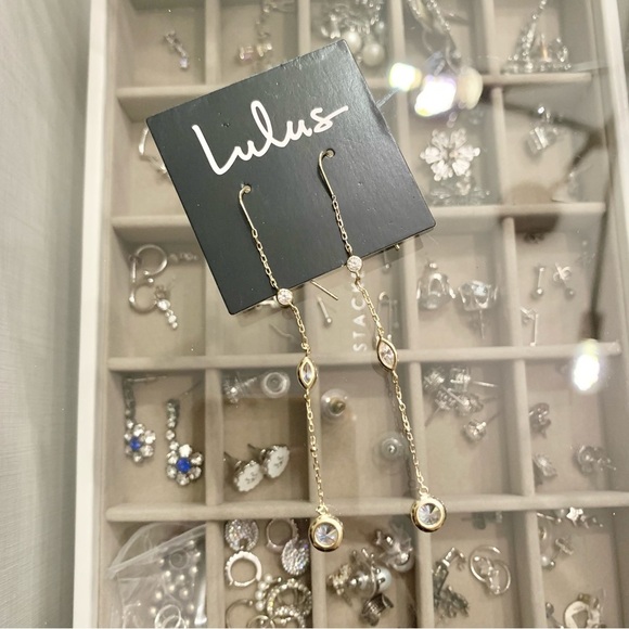 Gold Plated Sterling Silver Crystal Linear Long Threader Earrings - Picture 4 of 5